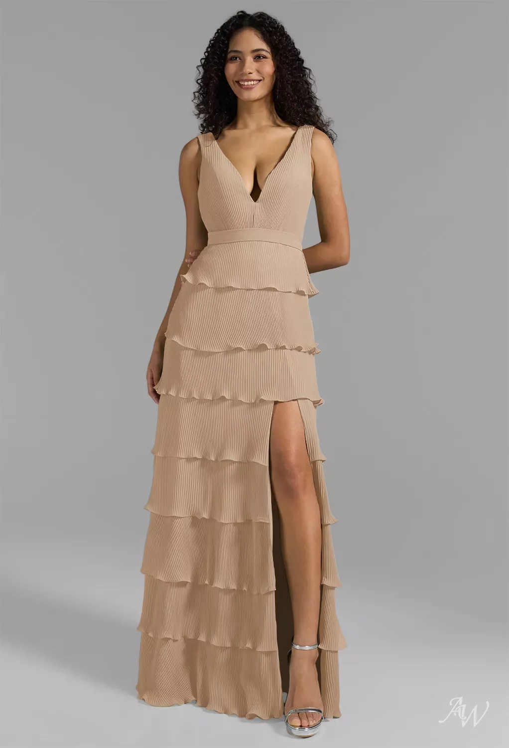 AW Leanne Dress, Sage Green Chiffon Floor Length V-Neck Bridesmaid