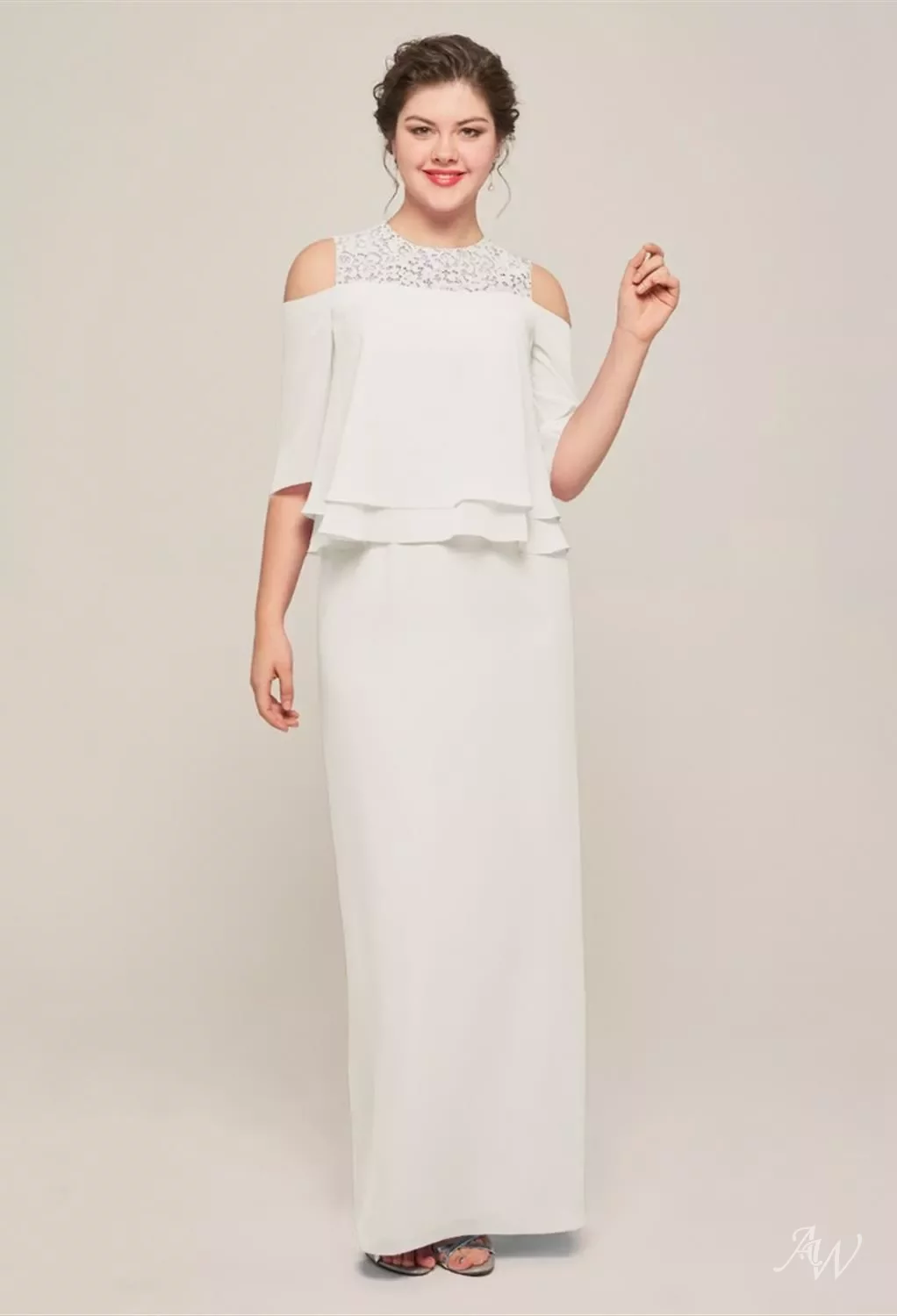 AW Judy Dress, Ivory Chiffon Floor Length Bateau Neckline Mother of the Bride  Dresses | AW.Bridal