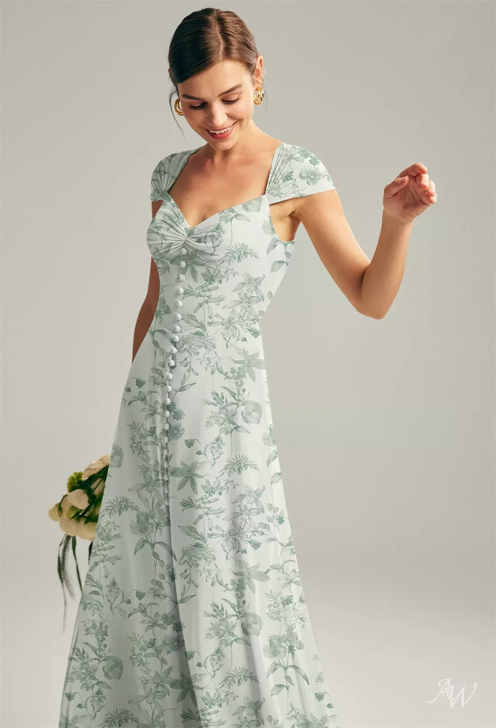 AW Cathryn Dress, Verdant Wilds Chiffon Floor Length Sweetheart