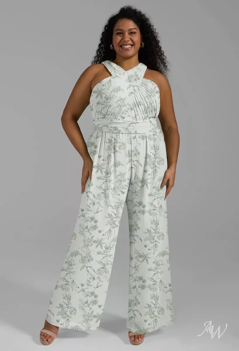 AW Lorraine Jumpsuit, Verdant Wilds Chiffon Stretch knitted fabric