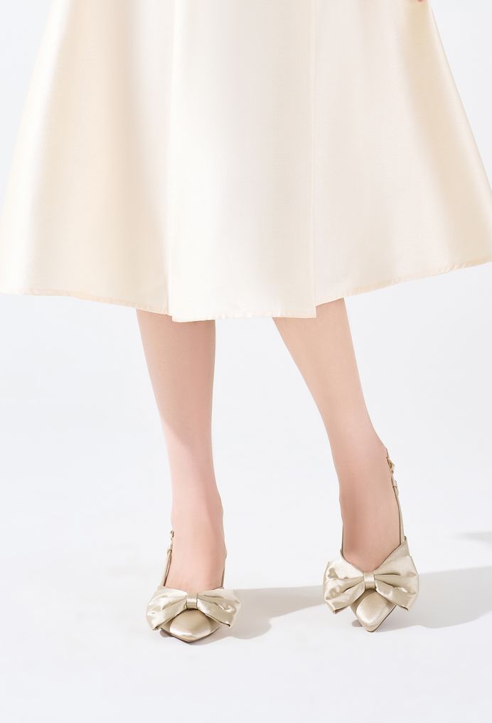 Women's Satin Bow Kitten Heels