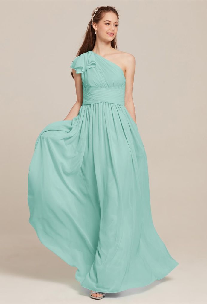 AW Chelsea Dress Light Dusty Blue Chiffon Floor Length Straight 