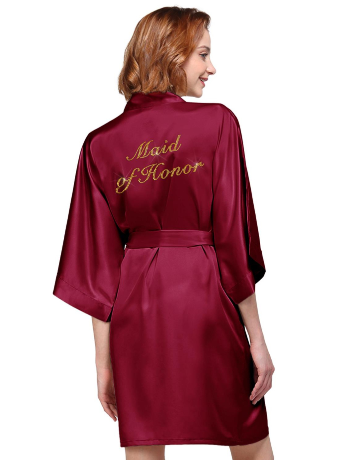 AW Gold "Maid of Honor" Pattern Satin Robe