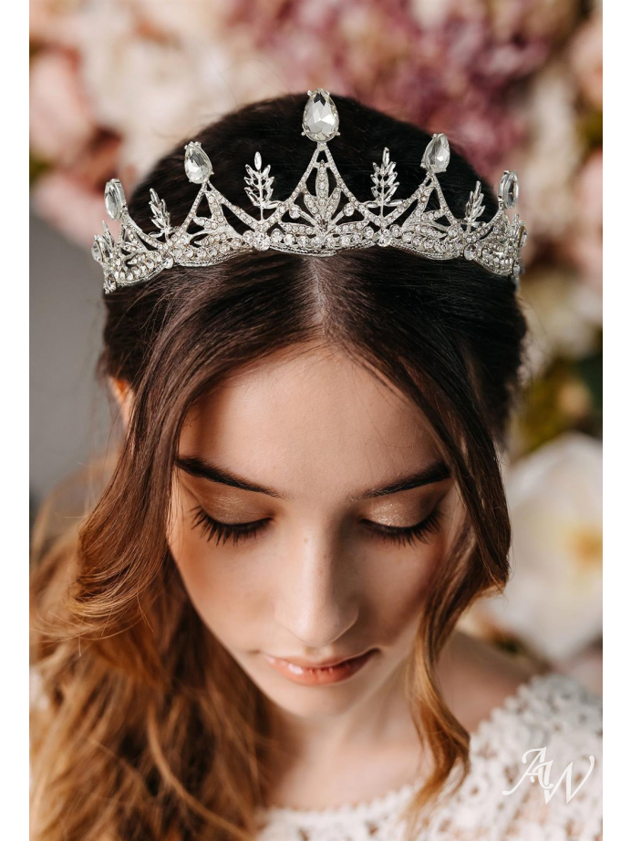 AW Silver Crystal Tiaras and Crowns for Women