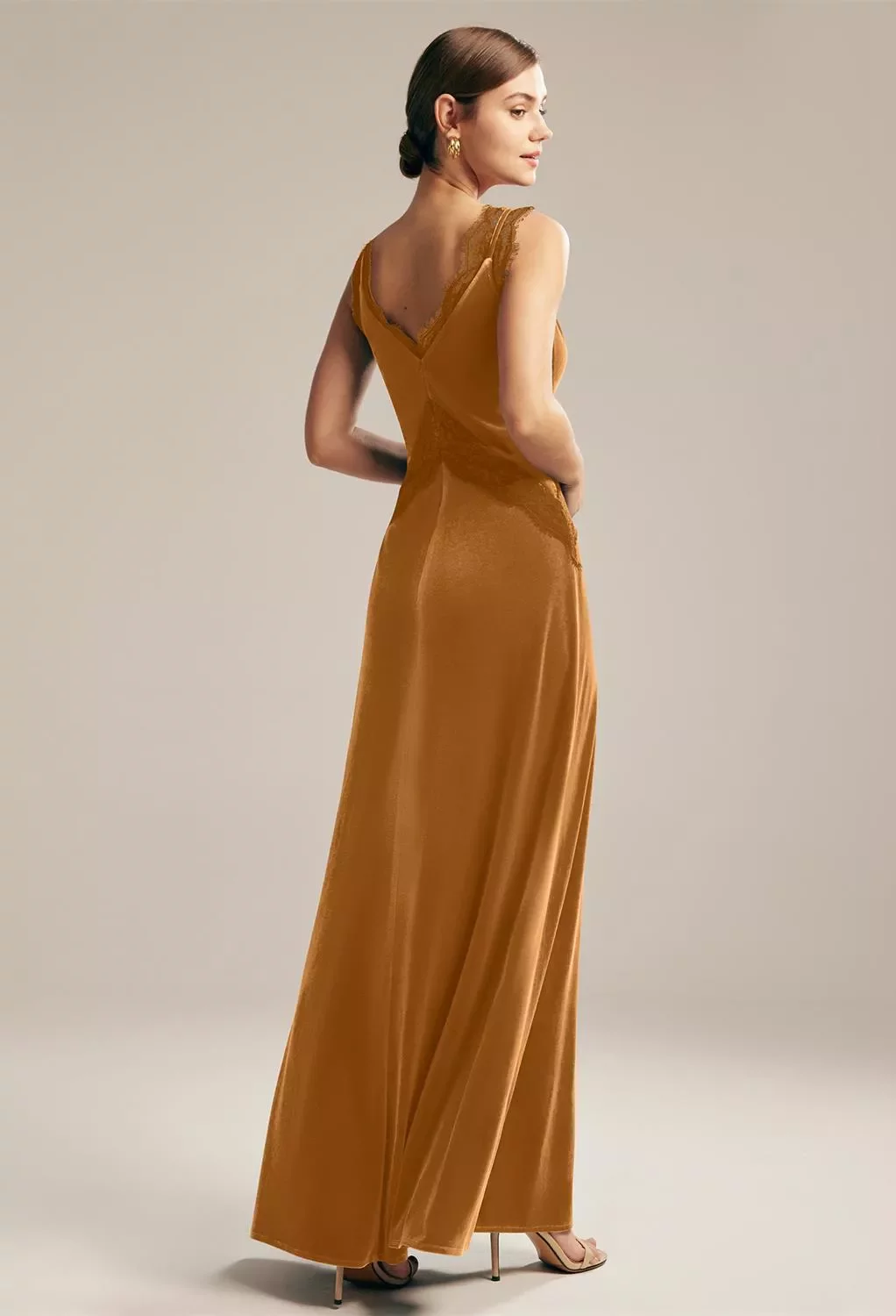 burnt orange country dress Fall Bridesmaid Dress 2021 V neck Burnt Orange Rust Silk Slip Midi Dress with Side Slits Burnt Orange / Custom Size