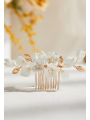 AW Gold Bridal Hair Comb White Ceramic Flower