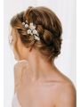 AW Gold Bridal Hair Comb White Ceramic Flower