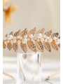 AW Gold Leaf Headband Pearls Wedding Side Tiara