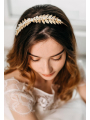 AW Gold Leaf Headband Pearls Wedding Side Tiara