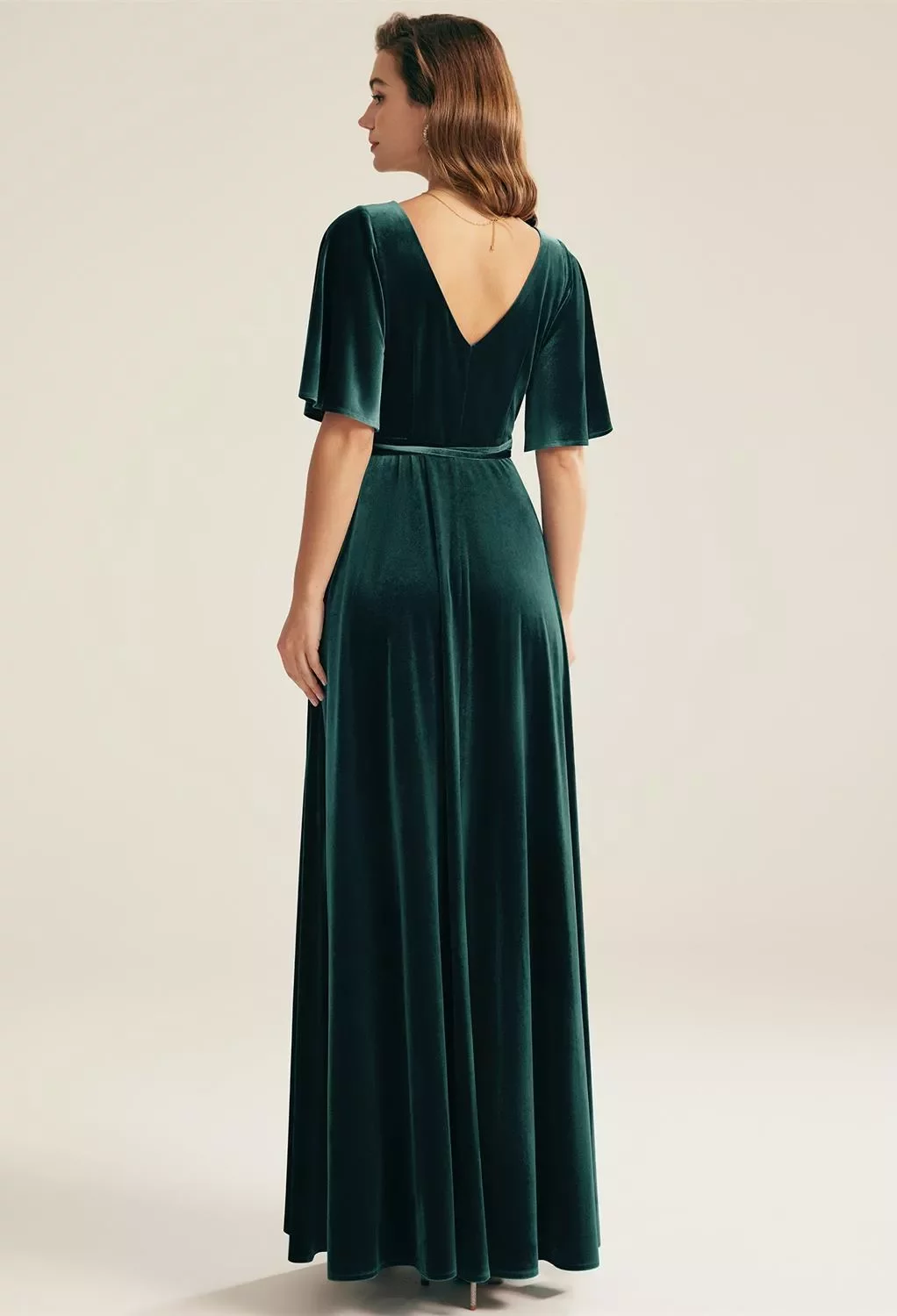 AW.Bridal A-line V-Neck Floor Length Short Sleeves Long Bridesmaid Dresses Dress Hunter Green Size 8