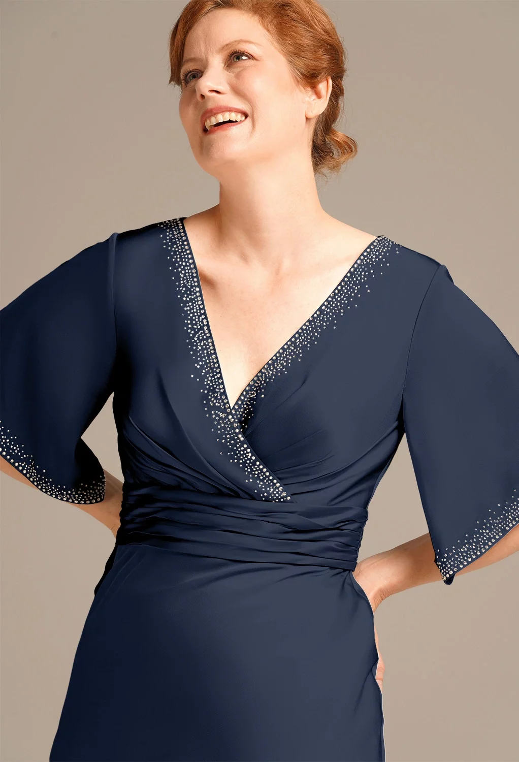 AW Oleander Dress, Sage Green Satin Charmeuse Tea Length V-Neck