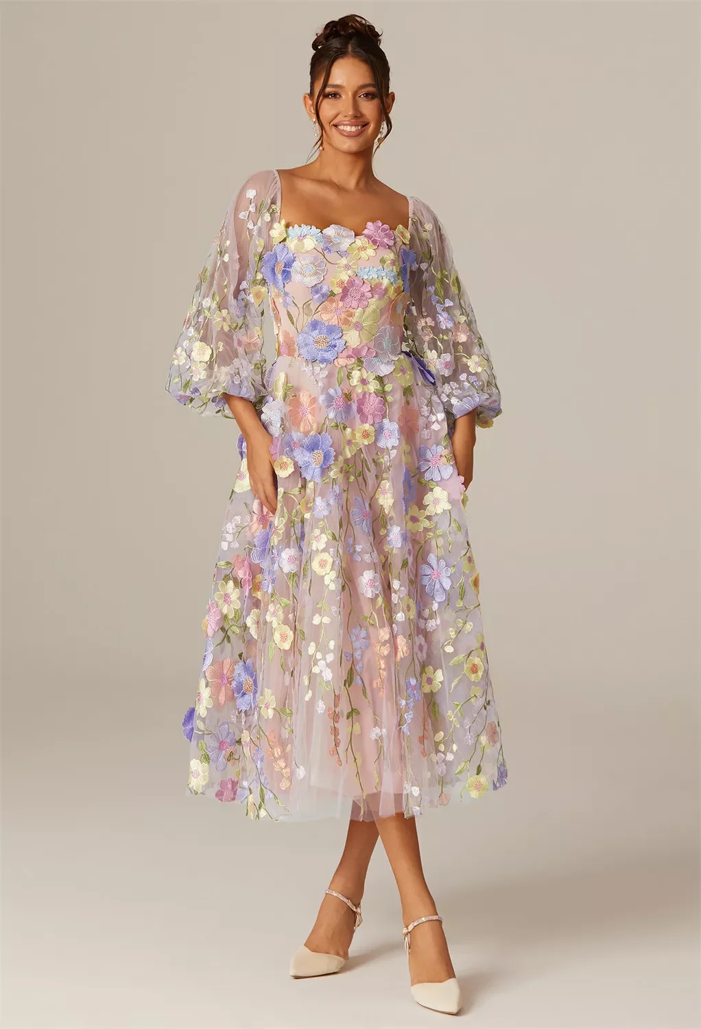 charena formal embroidered floral tulle dress Charena Formal Embroidered Floral Tulle Dress
