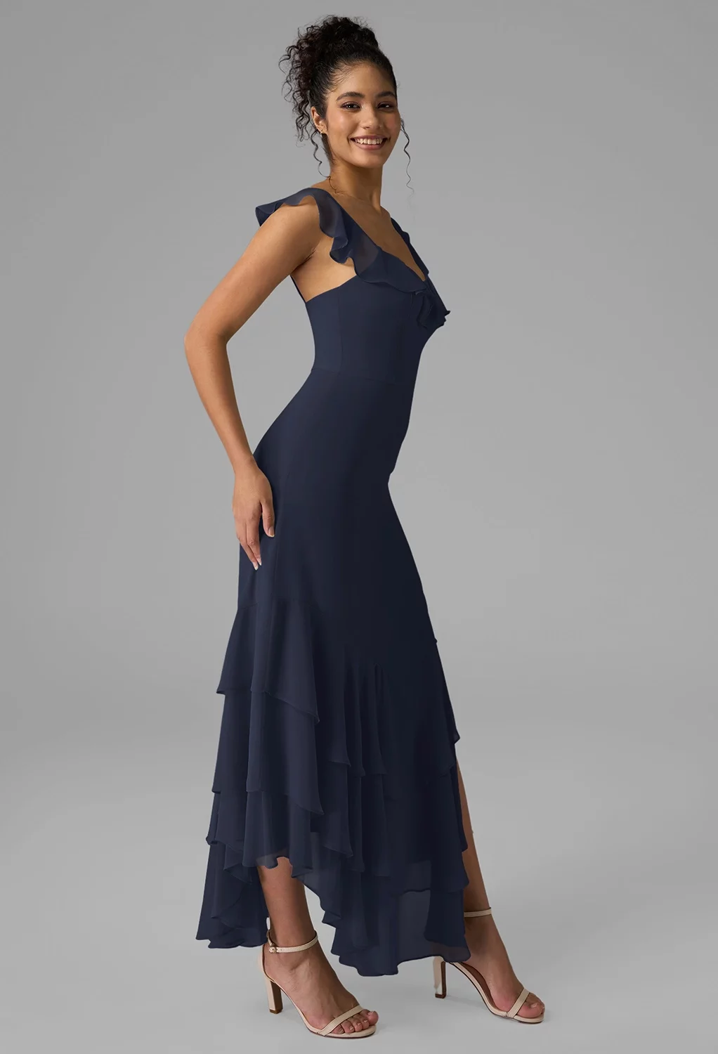 navy blue high low bridesmaid dresses Zapaka Women Ivory Detachable Watteau Train Tulle Wedding Dress V-Neck Polka Dots Bridal Dress, Ivory / US26W main image 1