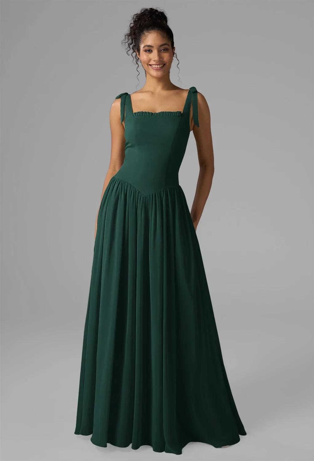 AW.Bridal A-Line Square Neckline Floor Length Bows Pleat Drop Waist Wedding Guest Dresses Dress Dark Emerald Plus Size 18