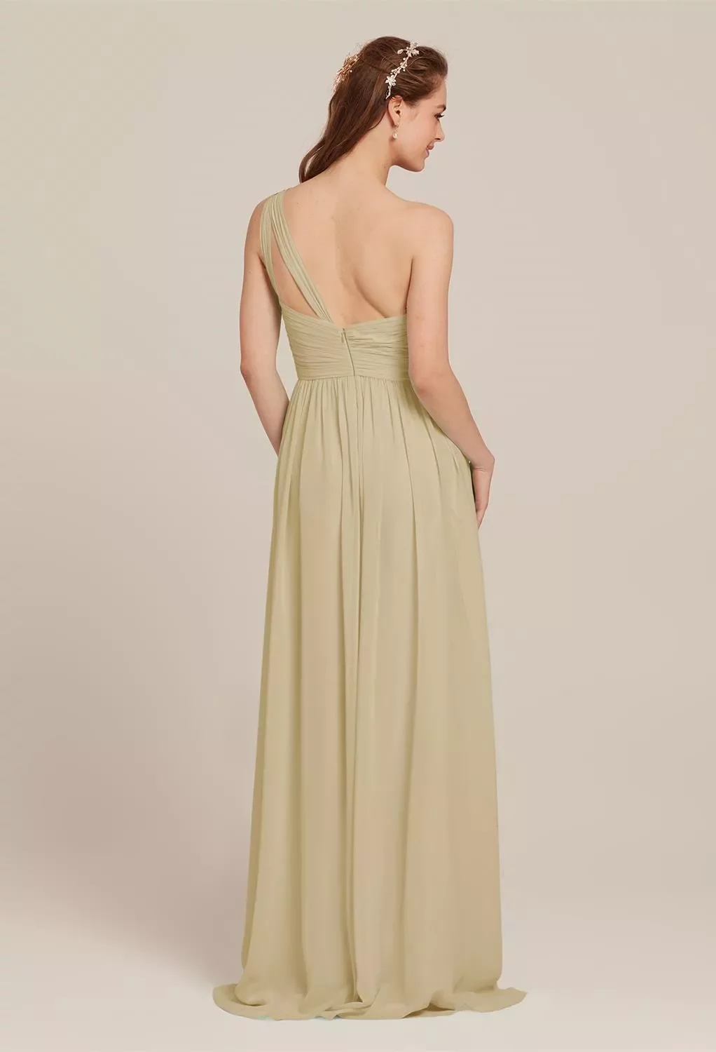 grace bridesmaid dresses AW.Bridal A-line One Shoulder Floor Length Sleeveless Pleat Plus Size Dress Ivory Plus Size 16 Birdy grey
