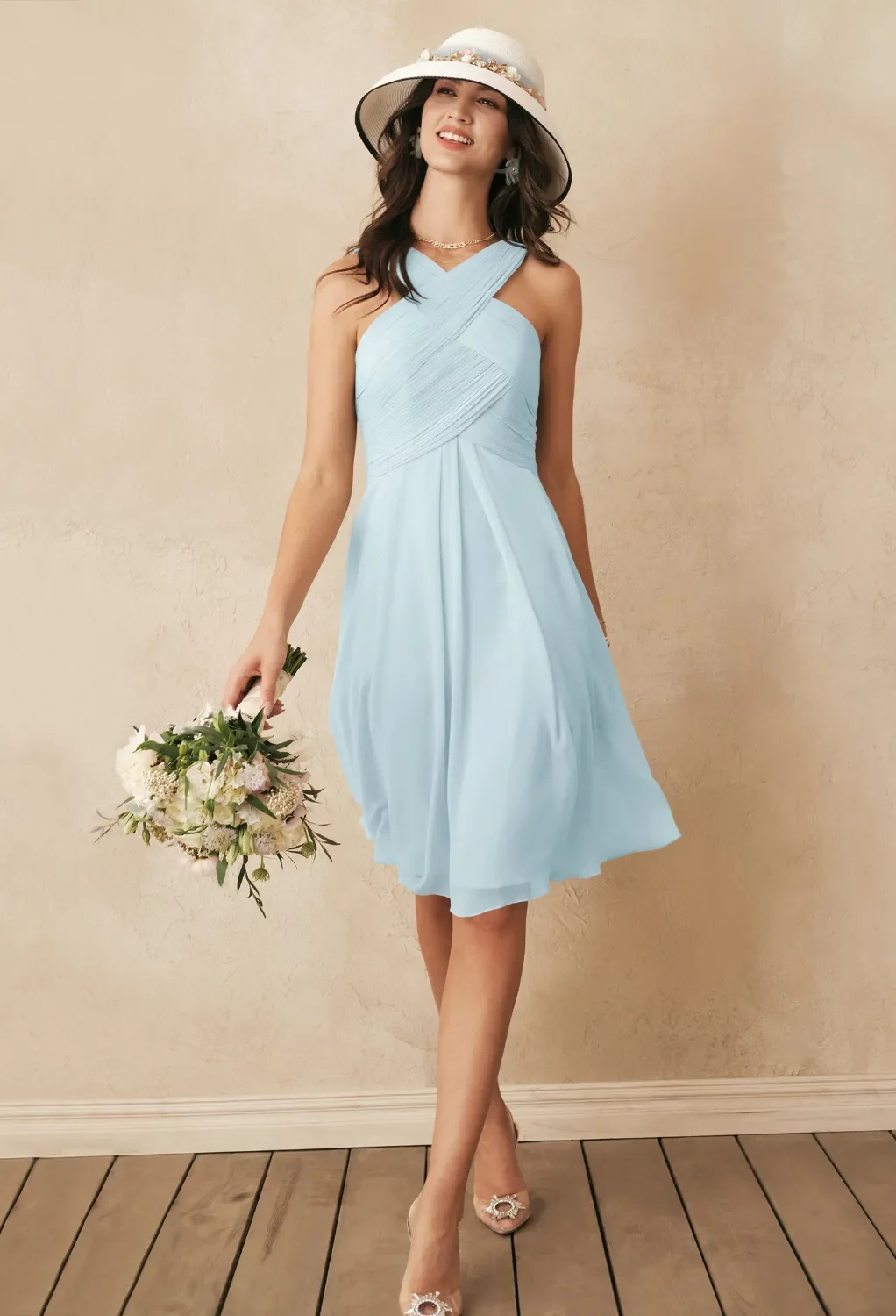 AW.Bridal A-line V-Neck Knee Length Sleeveless Short Bridesmaid Dresses Dress Light Dusty Blue Size 8 AW.Bridal A-line V-Neck Knee Length Sleeveless Short Bridesmaid Dresses Dress Light Dusty Blue Size 8