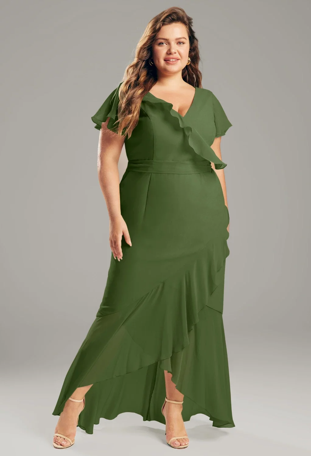 AW Celia Dress, Blue Botanical Floral Chiffon Hi Lo V-Neck
