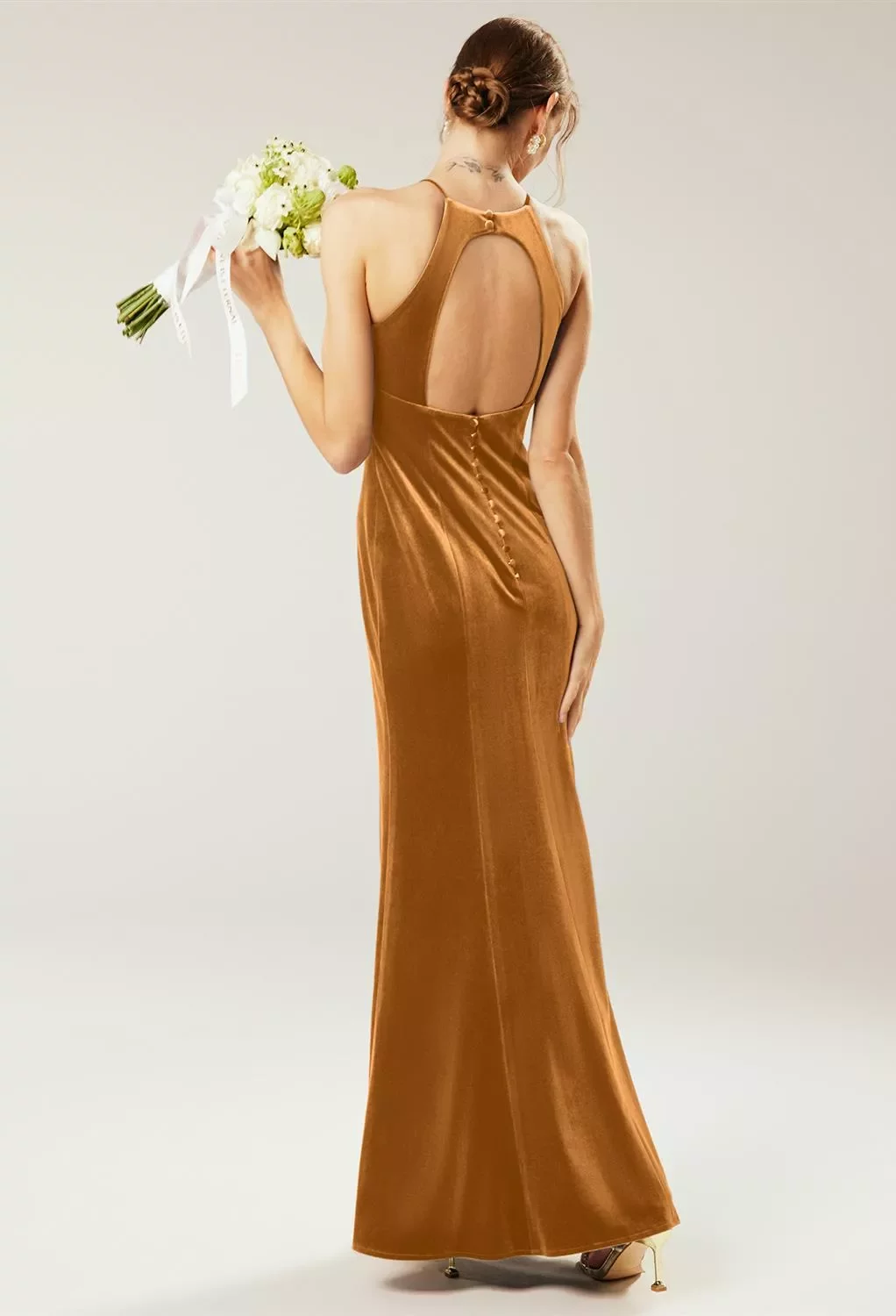 slim fit dress slacks Priya Gold Draping Corset High Slit Velvet Gown