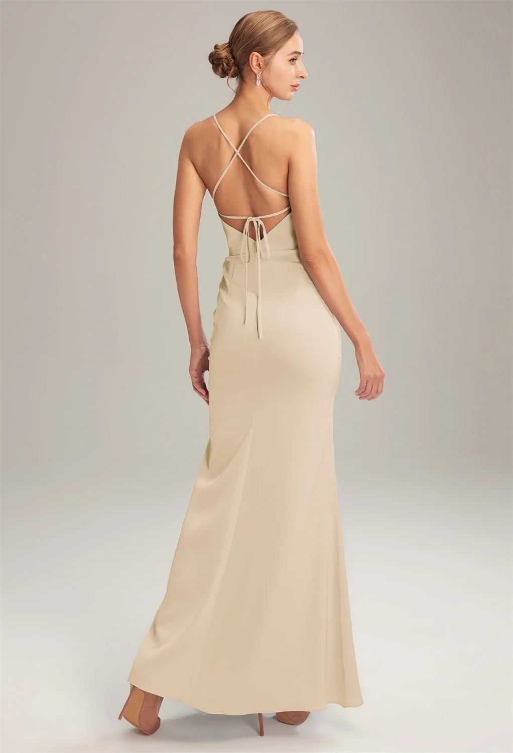 AW Ross Dress, Champagne Crystal Satin Satin Charmeuse Floor