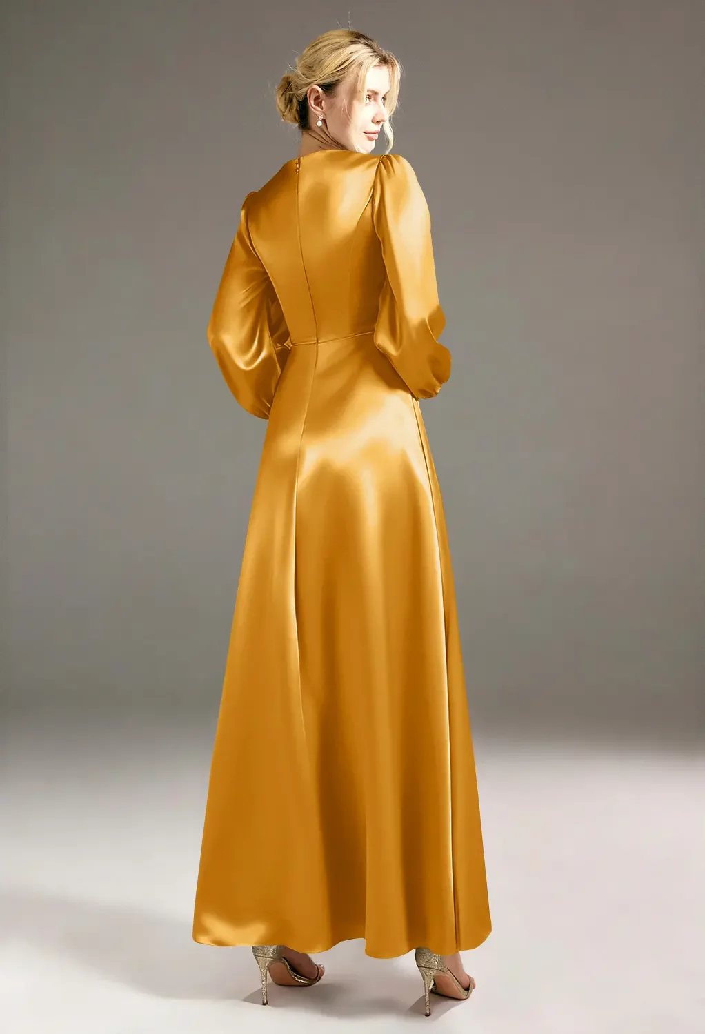 AW Energico Dress, Light Gold Crystal Satin Satin Charmeuse