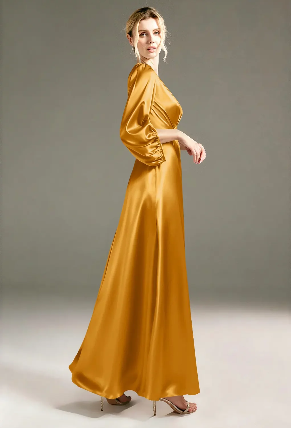 AW Energico Dress, Light Gold Crystal Satin Satin Charmeuse