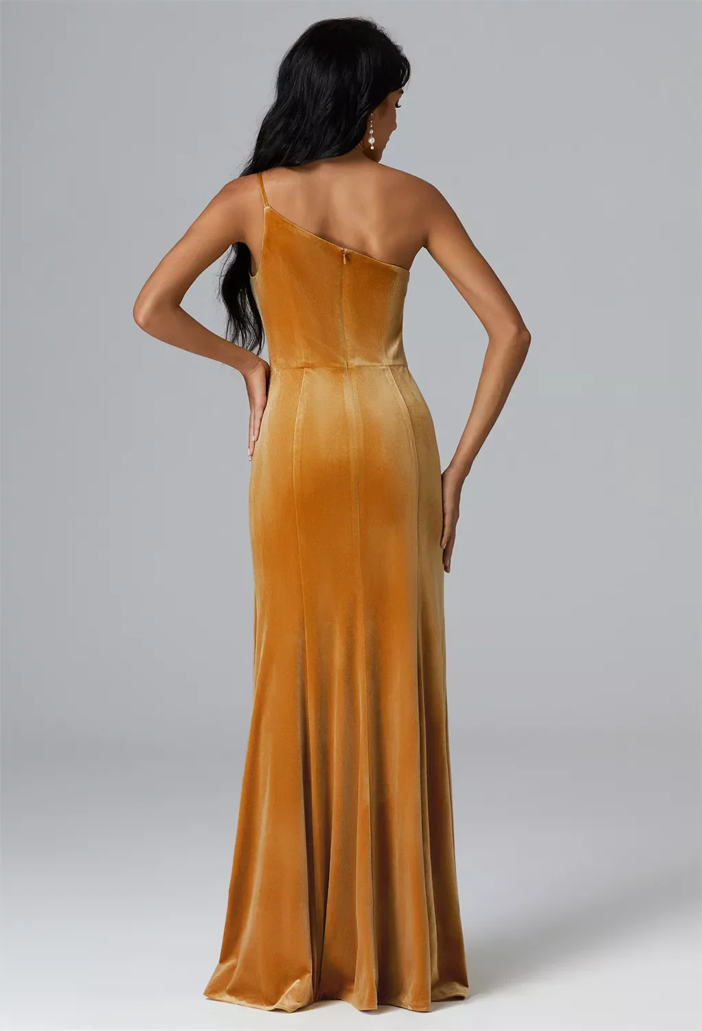 open lace back dress Gold Bridesmaid Dress,Bridesmaid Dress with Slit,Full Length Bridesmaid Dress,BD00087, US4 / Gold main image 0