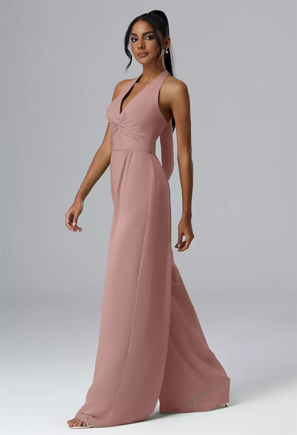 AW Semplice Jumpsuit, Dusty Rose Chiffon Crystal Satin Satin