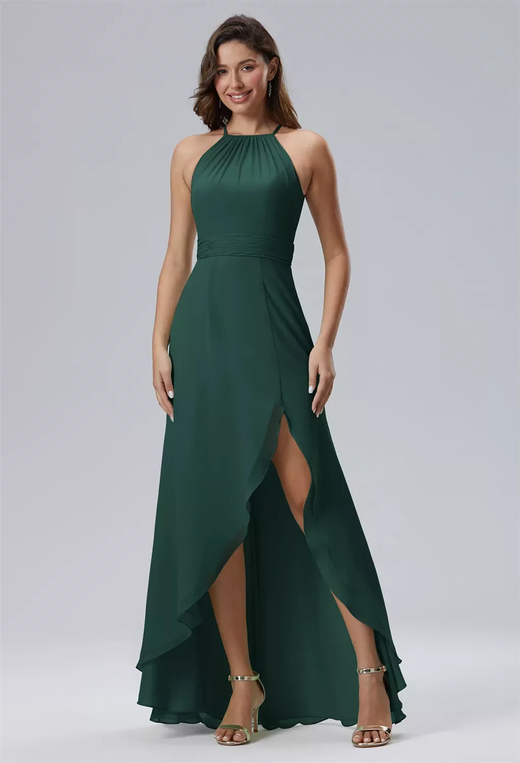 emerald green black tie dresses Olive Wedding Guest up detail at the Size:48 Wedding dress SCH007363 Bridesmaid Dresses Chiffon for