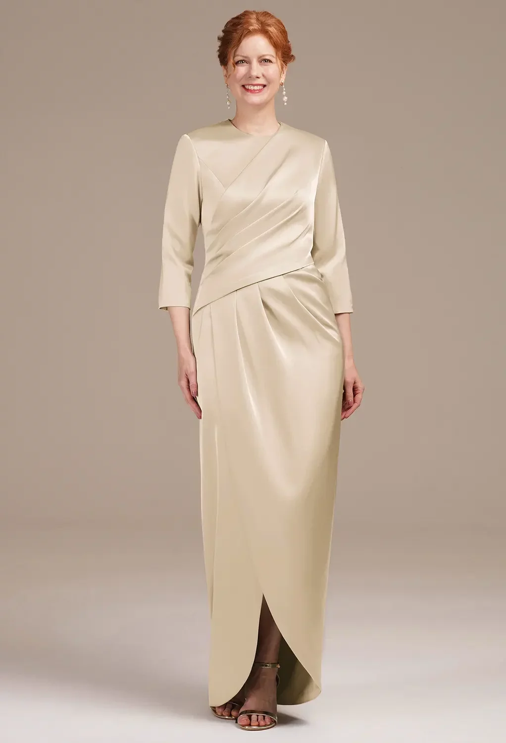AW Petunia Dress, Fennel Seed Satin Charmeuse Hi Lo Bateau