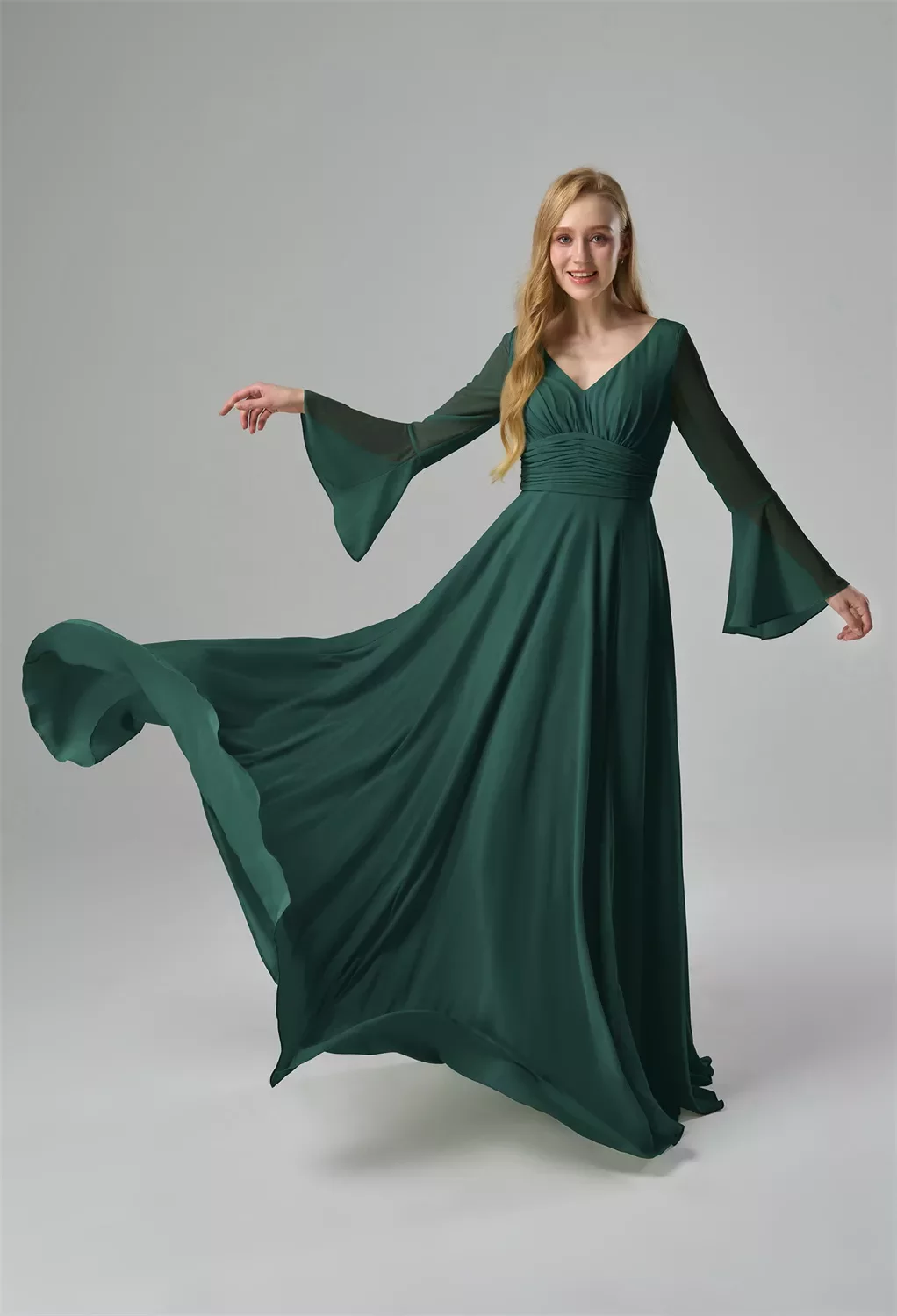 green long sleeve wedding dress Green High Neck Long Sleeve Crystal Detail Dress