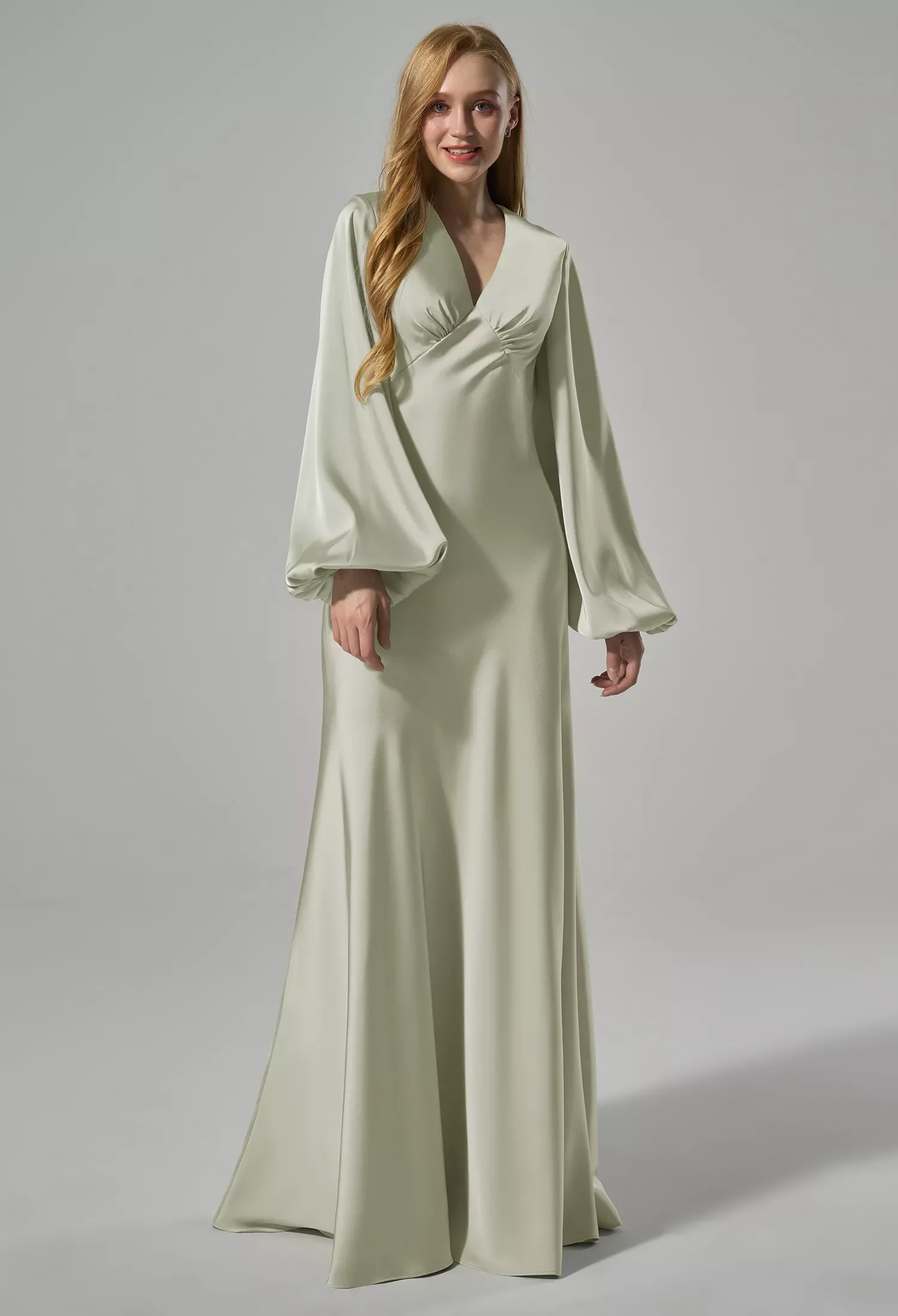 bell sleeve bridesmaid dresses Puff Sleeves Long Color:Delfino Grey