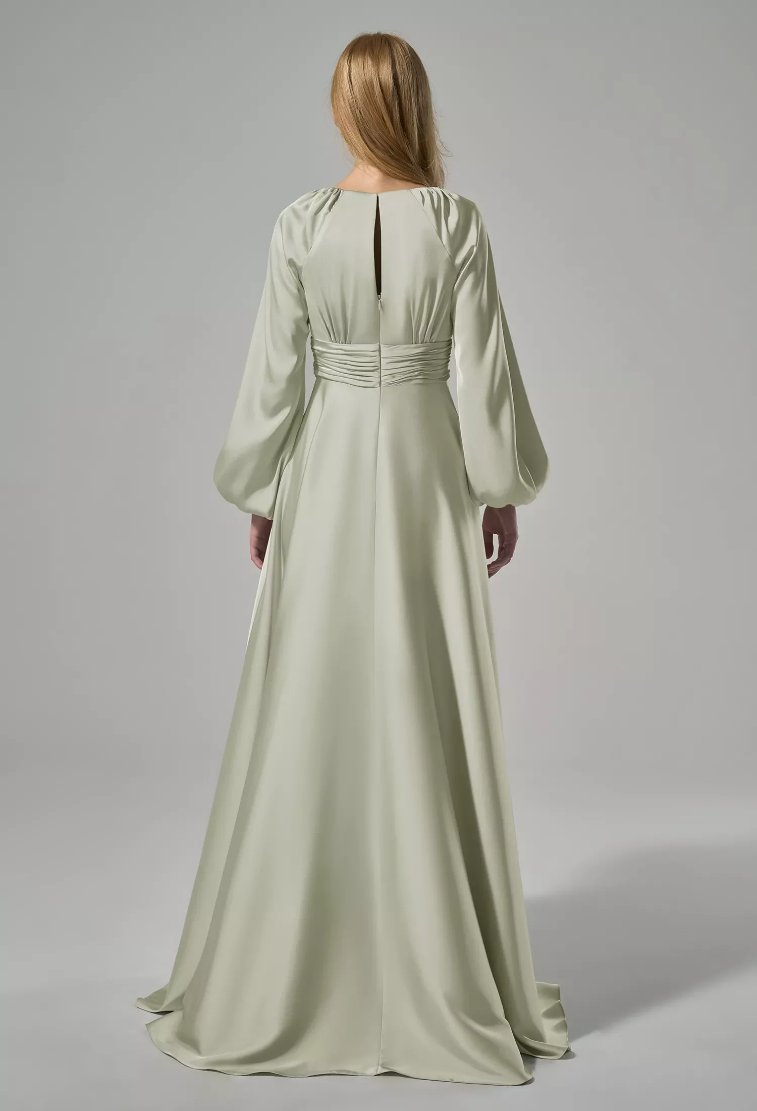 AW Clementina Dress, Sage Green Satin Charmeuse Floor Length
