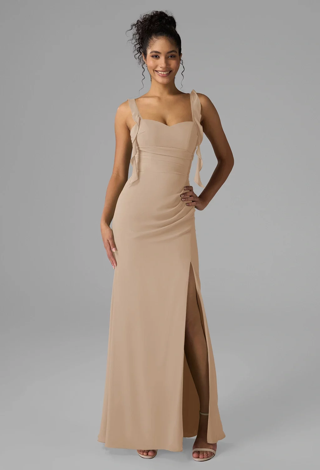 wine chiffon bridesmaid dresses Wine Red Chiffon Surplice Neck A-Line Long Bridesmaid Dress – Modsele main image 1