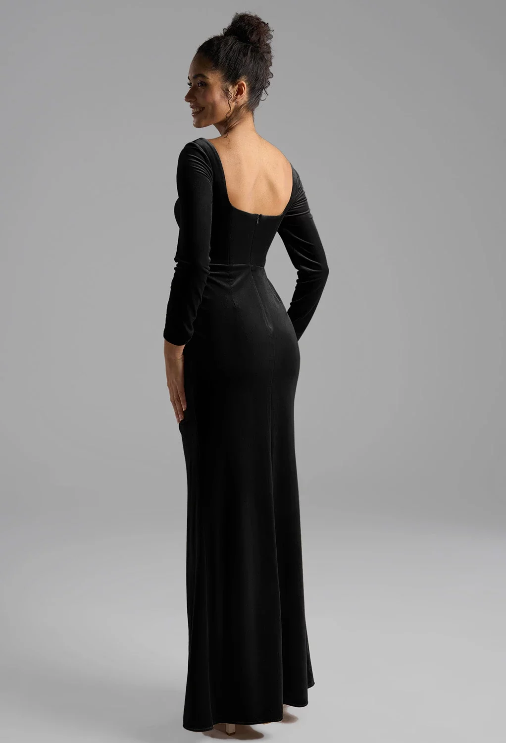 black velvet dress bridesmaid AW.Bridal Mermaid Square Neckline Floor Length Long Sleeves Ruching Split Long Dresses Size 6 This is your sign GENERAL COLORS Style:Burgundy Perfect for evening events