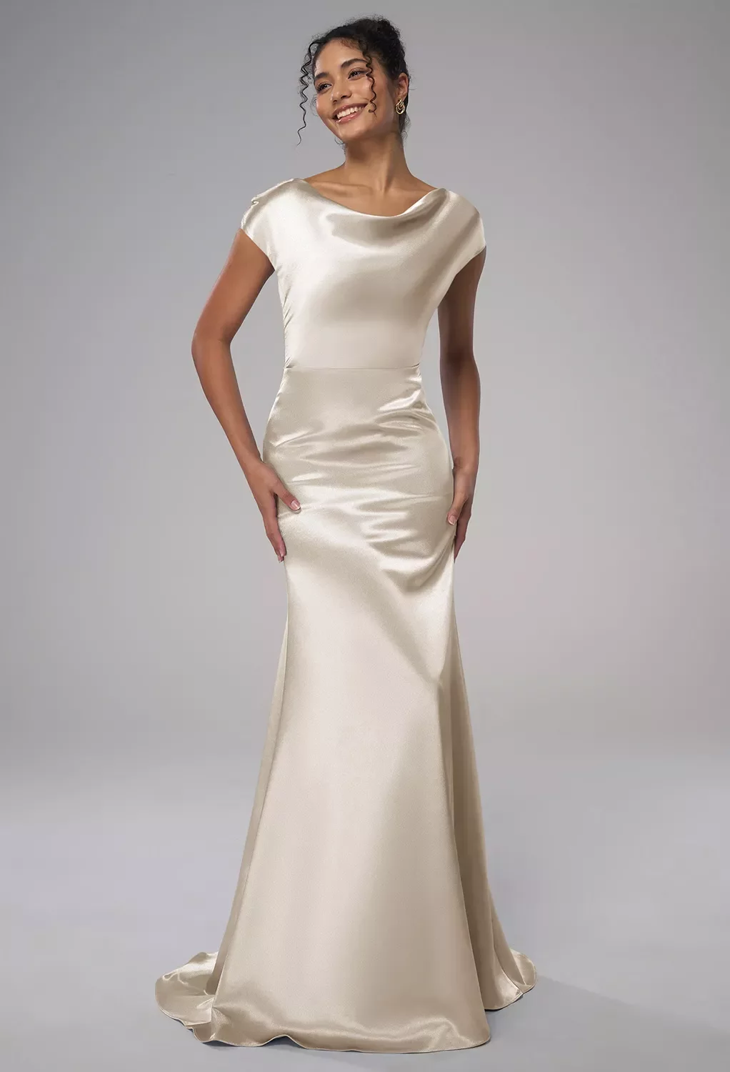 AW Louie Dress, Champagne Crystal Satin Satin Charmeuse
