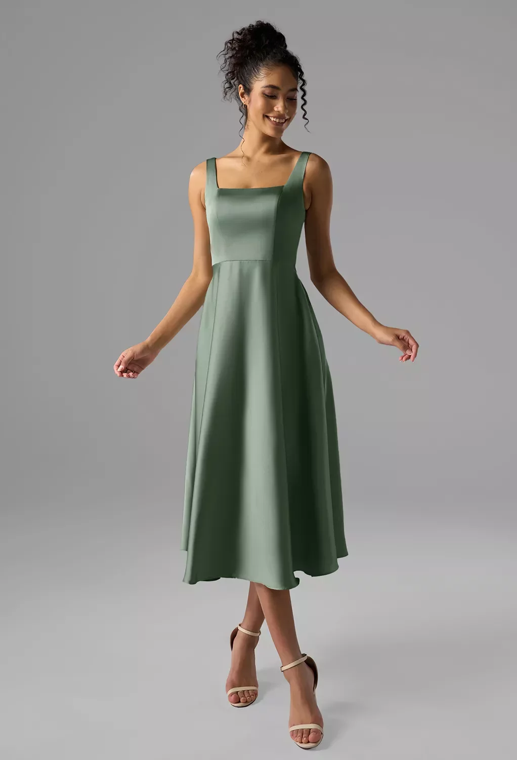 asa fashion group dress AW.Bridal A-line Square Neckline Tea Length Satin Long Bridesmaid Dresses Dress Reed Size 18