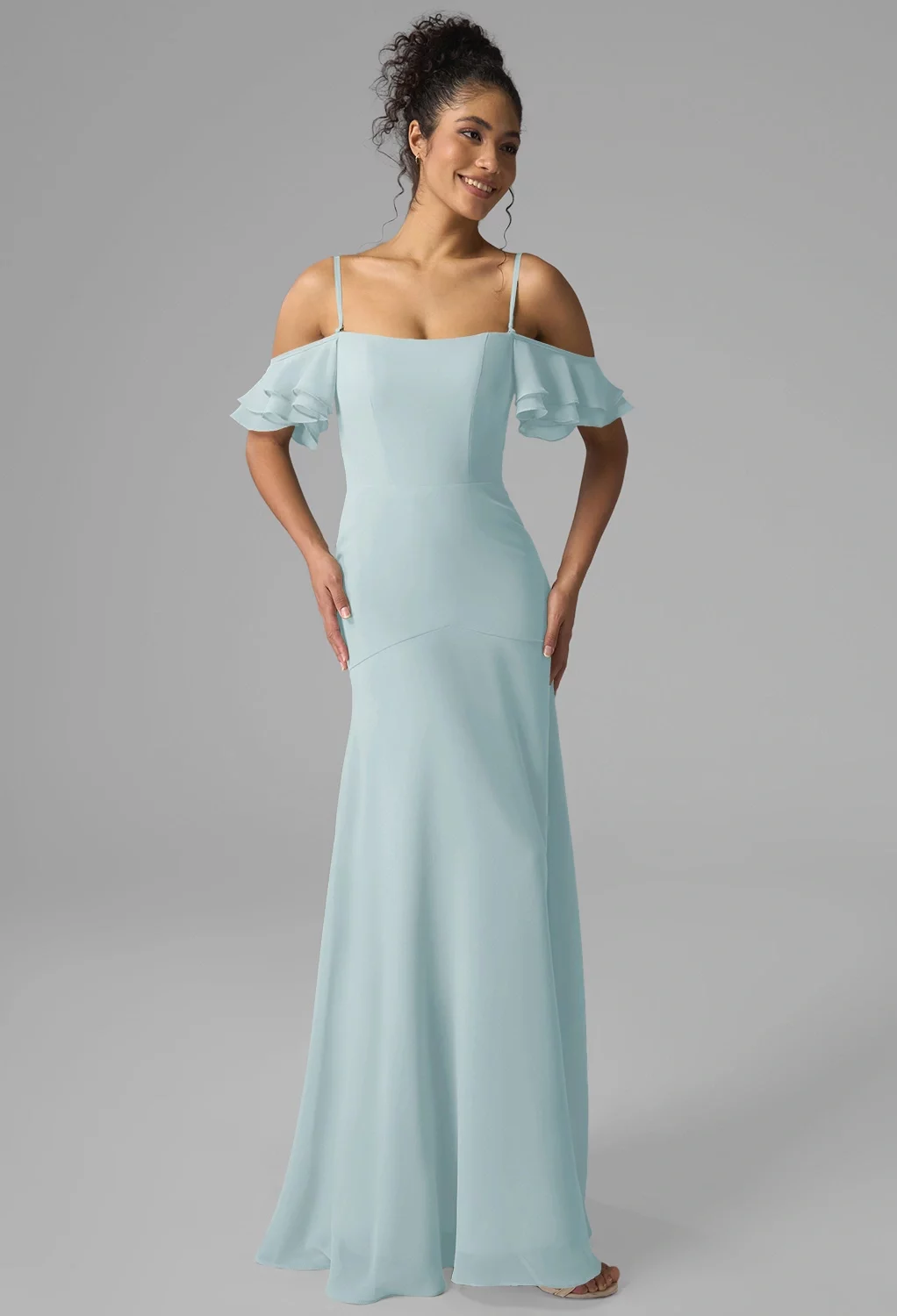 sage green and dusty blue bridesmaid dresses Green, Sage, Chiffon Page 5 US Size:10-custom size best-sellers-wedding KissProm Sheath Spaghetti Straps this floor