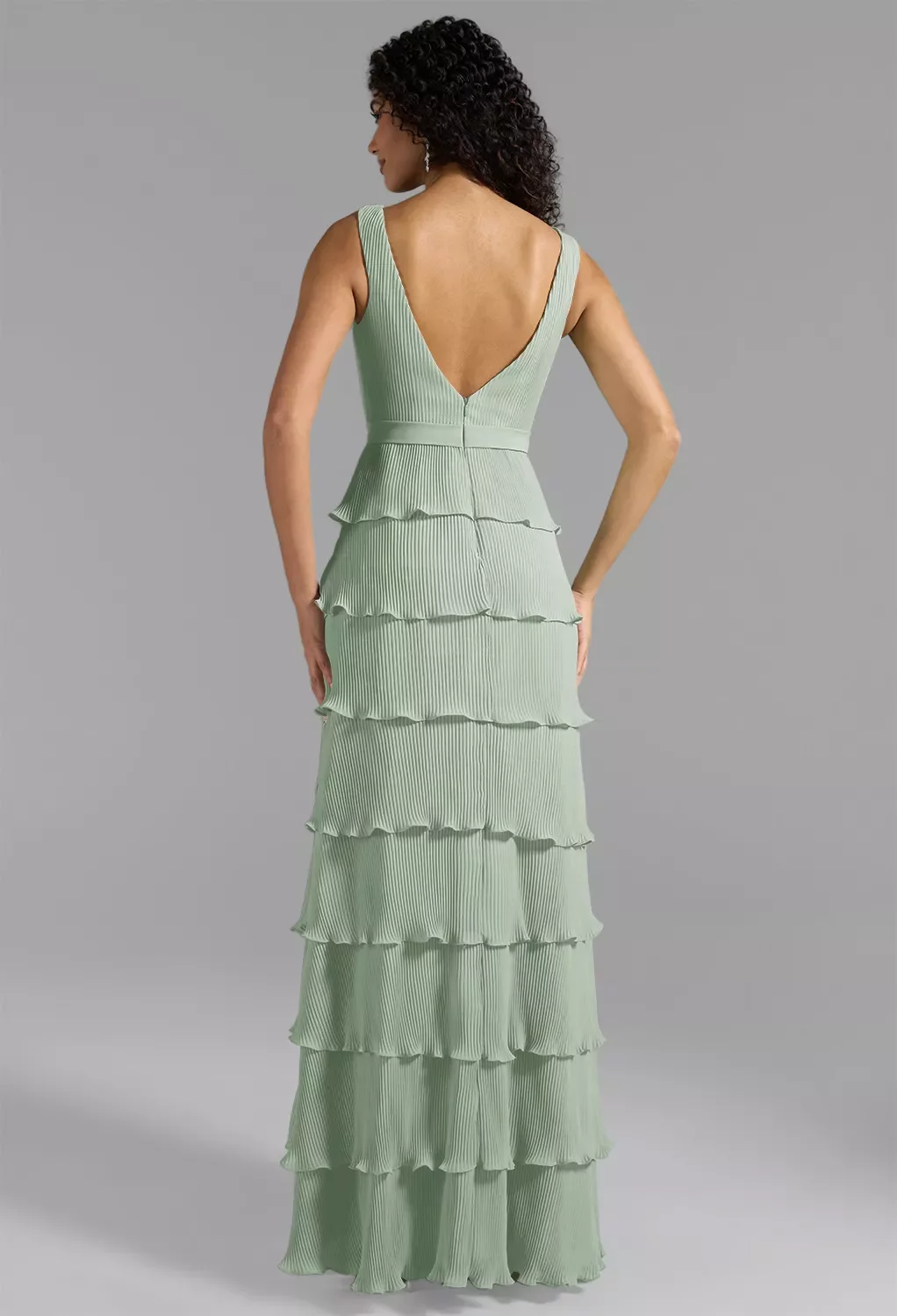 AW Leanne Dress, Sage Green Chiffon Floor Length V-Neck Bridesmaid