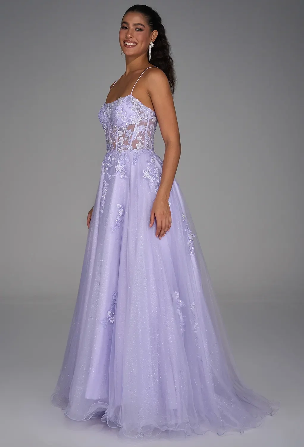 formal dresses slidell la Andrea & Leo A1398 Long A line Gltter Formal Layered Slit Prom Dress