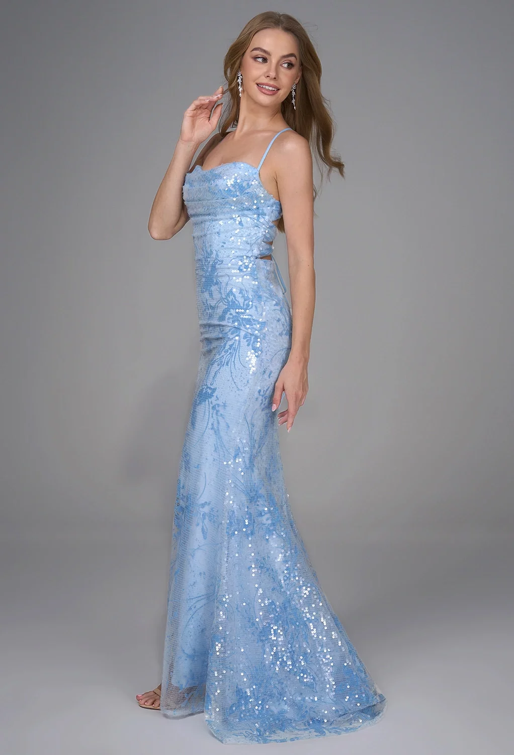 abbi's blue dress 2026 Floral Sequin Mermaid Floor Length Sleeveless Prom Dresses Baby Size 18 Options:6t