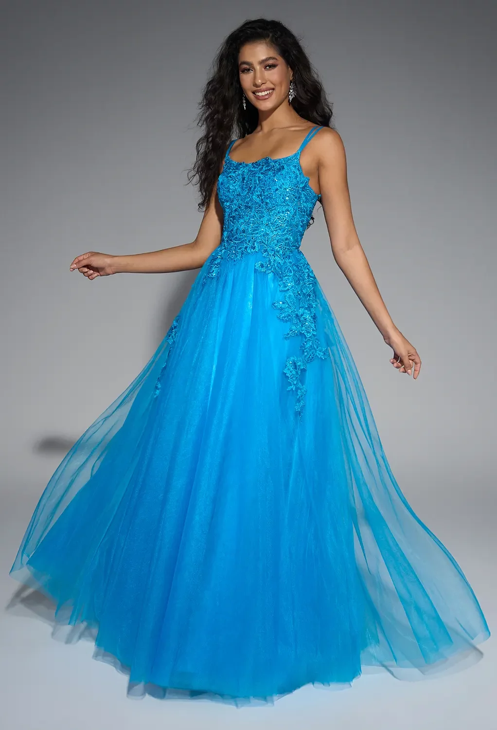 cerulean blue dress Ellie Wilde EW35047 Elegant luxury for formal events Cerulean Sea Tulle Gown Teuta