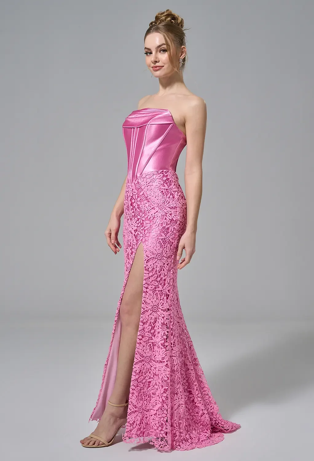 bubblegum pink tulle dress AW.Bridal Mermaid Straight Neckline Floor Length Sleeveless Strapless Corset Prom Dresses Dress Bubblegum Pink Size 16