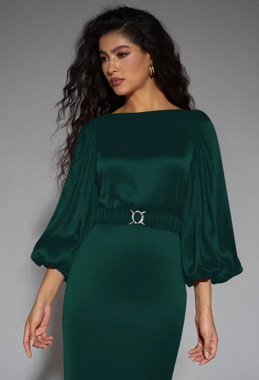 green occasion dress with sleeves Emerald Three Quarter Sleeve Velvet Dress 36458