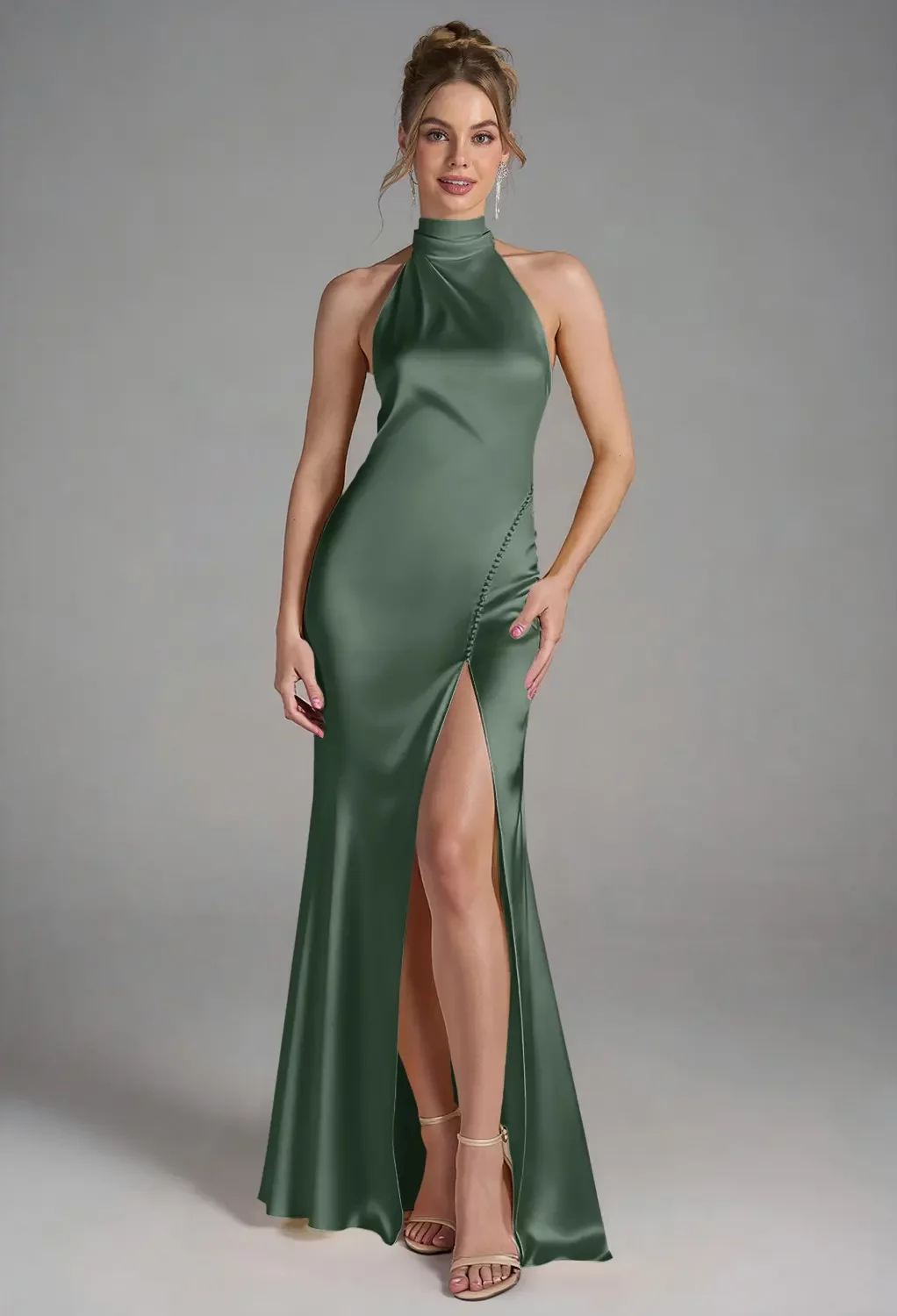 green emerald velvet dress Halter Neck Chiffon Bridesmaid Dress main image 1