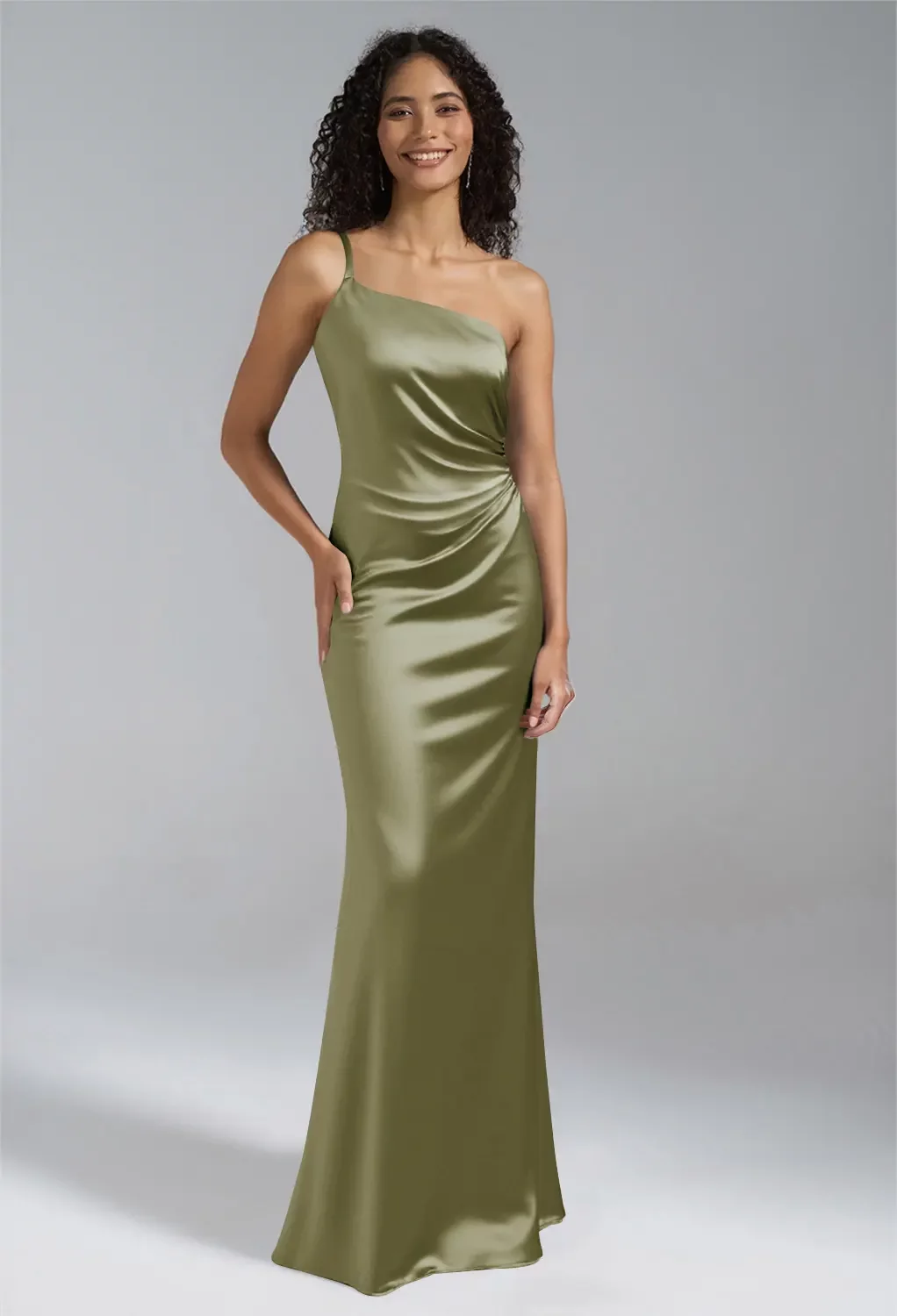 AW Carissa Dress, Fennel Seed Satin Charmeuse Stretch Satin Floor Length  One Shoulder Bridesmaid Dresses | AW.Bridal