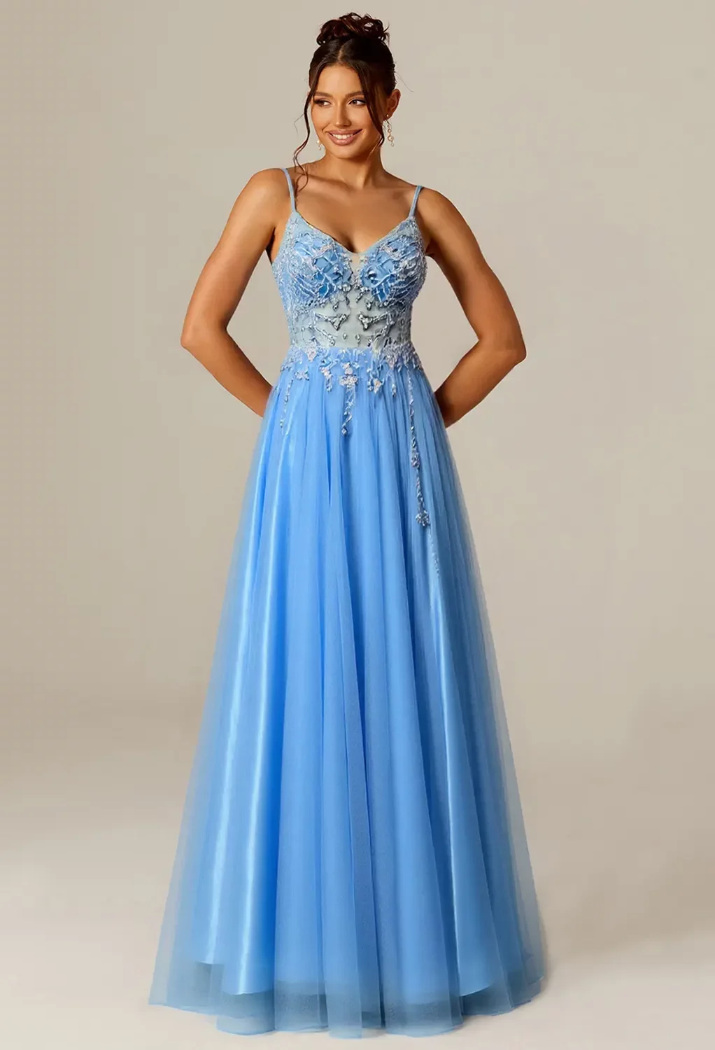 AW.Bridal A-line V-Neck Floor Length Sleeveless Spaghetti Straps Beading Prom Dresses Dress Cerulean Size 8 AW.Bridal A-line V-Neck Floor Length Sleeveless Spaghetti Straps Beading Prom Dresses Dress Cerulean Size 8