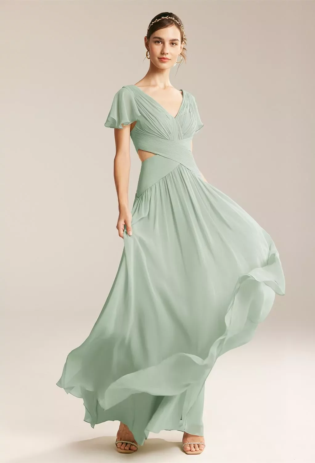 AW Clelia Dress, Sage Green Chiffon Floor Length V-Neck Bridesmaid Dresses | AW.Bridal AW Clelia Dress, Sage Green Chiffon Floor Length V-Neck Bridesmaid Dresses | AW.Bridal