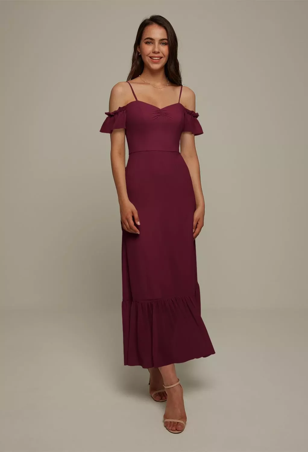 AW Coralie Dress, Tea Green Shade Chiffon Floor Length V-Neck ...