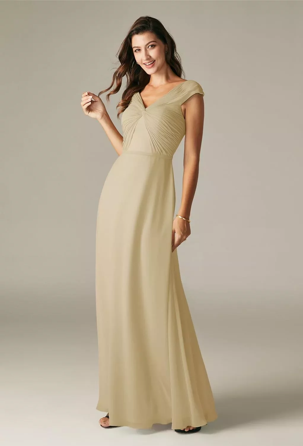 white christmas dresses Long Chiffon Split Bridesmaid Dresses Plunge Neck main image 1