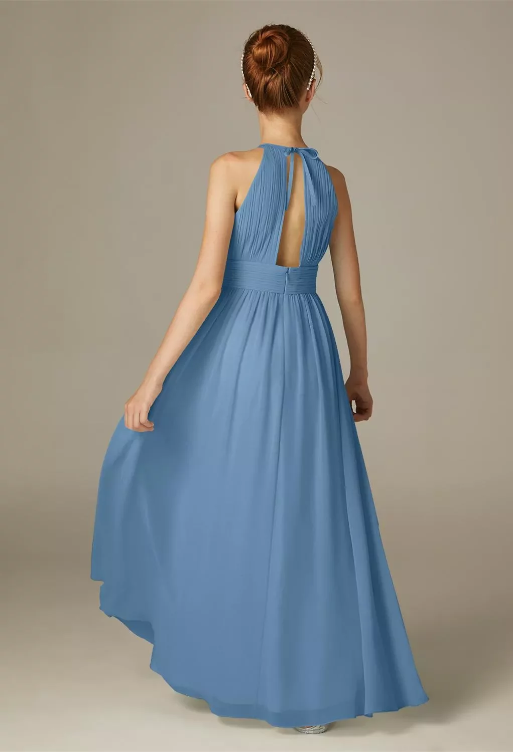 AW Madeline Dress, Dusty Blue Chiffon Floor Length Halter Neckline  Bridesmaid Dresses | AW.Bridal